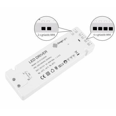 Блок питания LED model LD 60W 12VDC, без проводов, 6 мини-гнезд арт.TRA-LD-60W-T-01