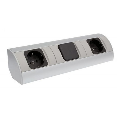 Розетка CORNER BOX 2xSchuco(розетка), 1 выключатель арт.CORNER-ALU-2G1W-DE-1