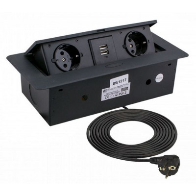 Удлинитель KOMBIBOX 2xSchuco(розетка) 2xUSB черный, провод 3 м арт.KOMB-CZ-2DE-USB-M1W